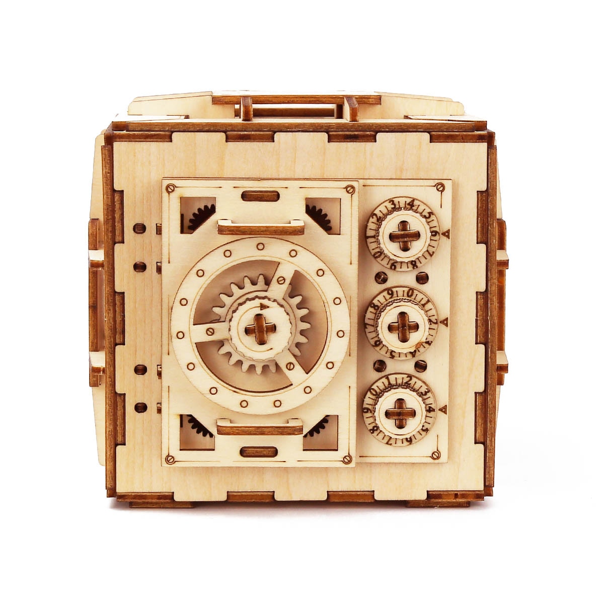 Safe Box Treasure 3D Wooden Model Locker Kit. Coin Bank, Mechanical Puzzle Brain Teaser