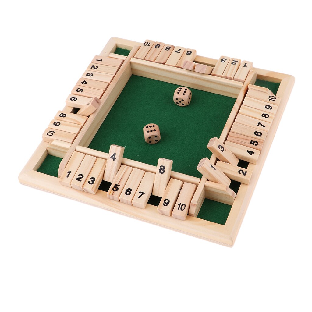 Four Sided 10 Numbers Shut The Box Board Game. Wooden/Dice Set/Deluxe Board Game/Adults Families