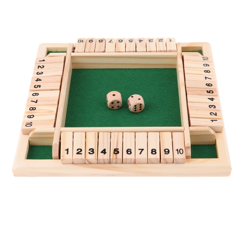 Four Sided 10 Numbers Shut The Box Board Game. Wooden/Dice Set/Deluxe Board Game/Adults Families