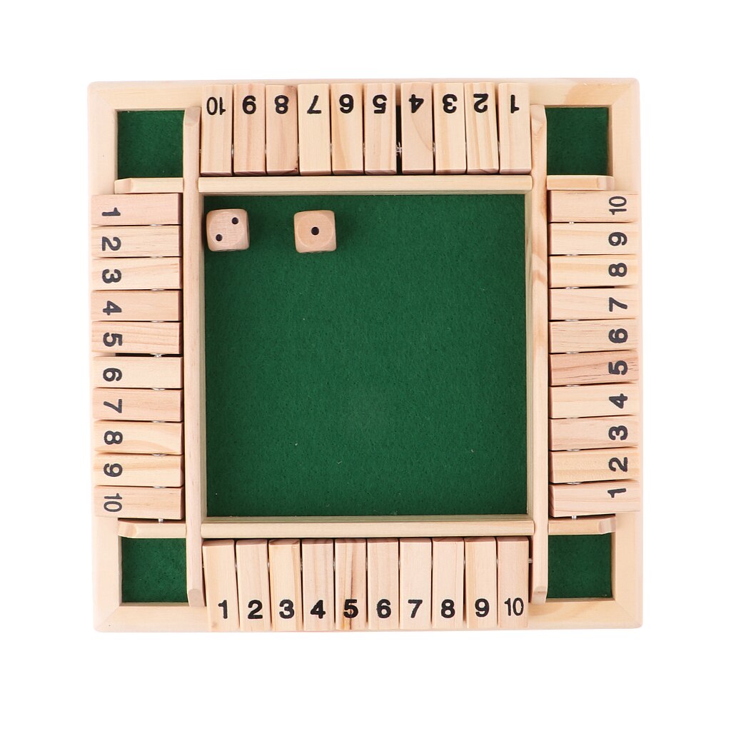 Four Sided 10 Numbers Shut The Box Board Game. Wooden/Dice Set/Deluxe Board Game/Adults Families