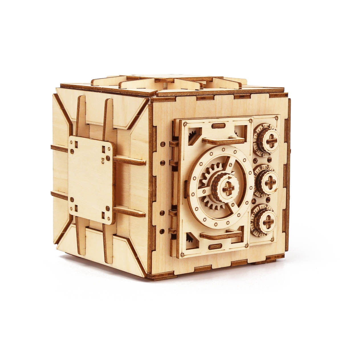 Safe Box Treasure 3D Wooden Model Locker Kit. Coin Bank, Mechanical Puzzle Brain Teaser