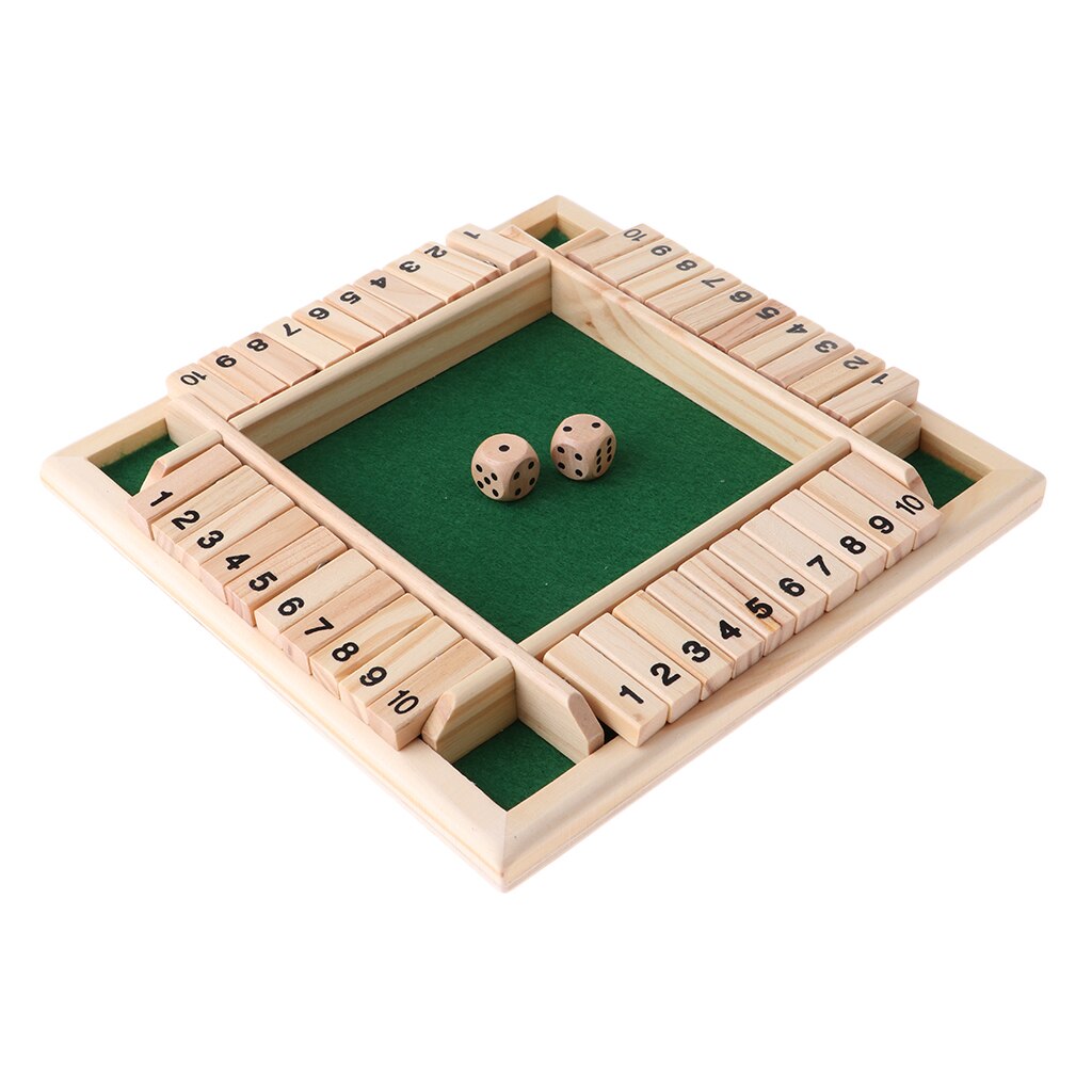 Four Sided 10 Numbers Shut The Box Board Game. Wooden/Dice Set/Deluxe Board Game/Adults Families