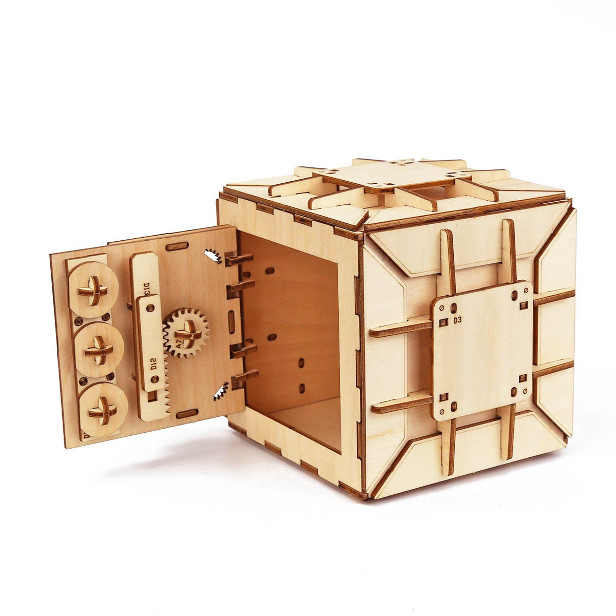 Safe Box Treasure 3D Wooden Model Locker Kit. Coin Bank, Mechanical Puzzle Brain Teaser