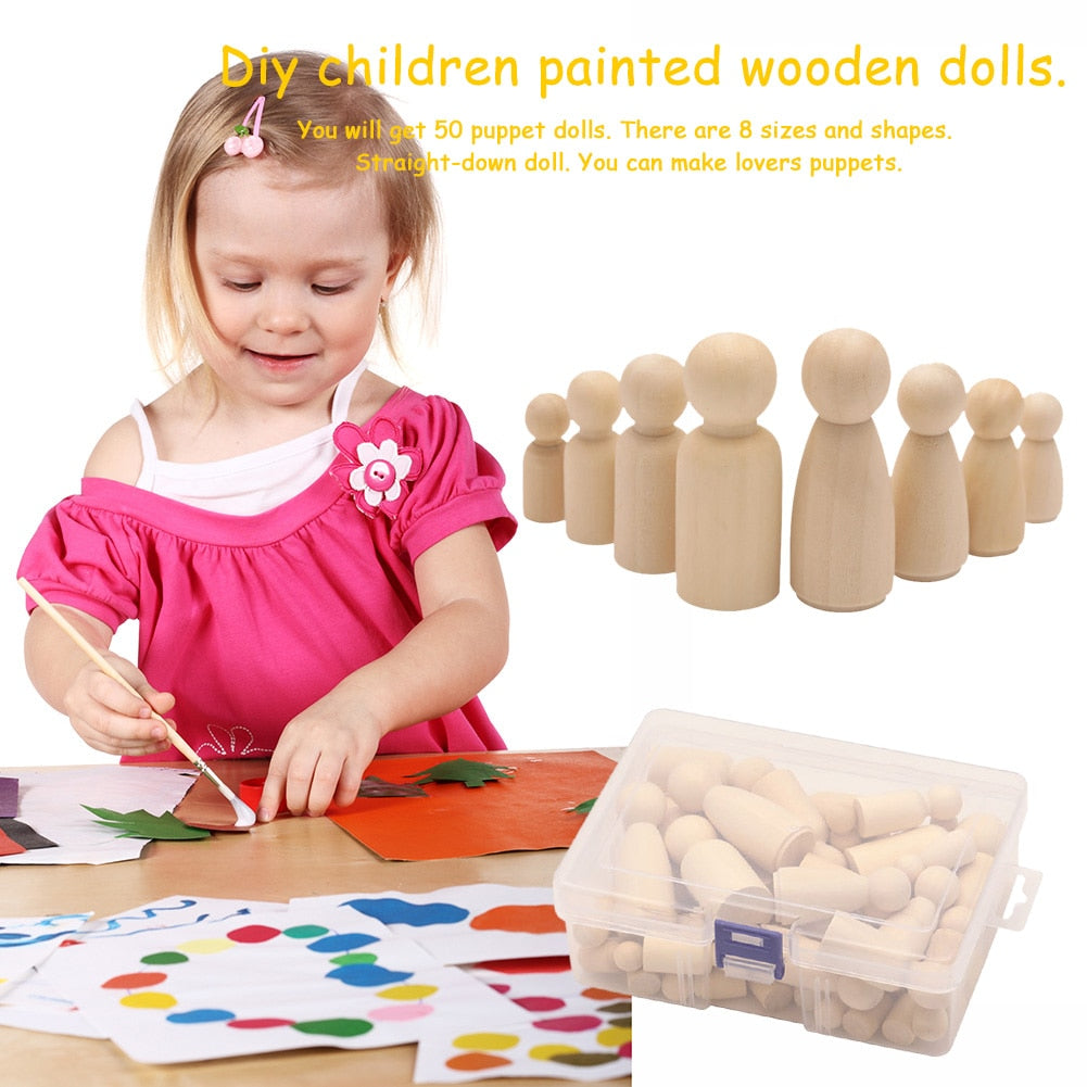 50pcs/box Wooden Figure Wooden Peg Dolls. Once Painted will be Decorative Doll People