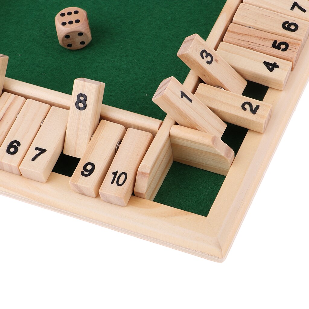 Four Sided 10 Numbers Shut The Box Board Game. Wooden/Dice Set/Deluxe Board Game/Adults Families