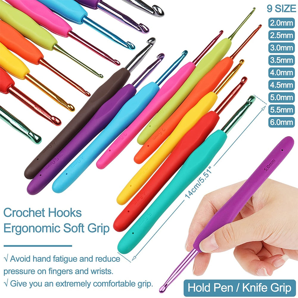 53Pcs Beginner Crochet Hook Kits w/yarn, Crochet Hooks, Needles and Sewing Accessories in a Storage Bag