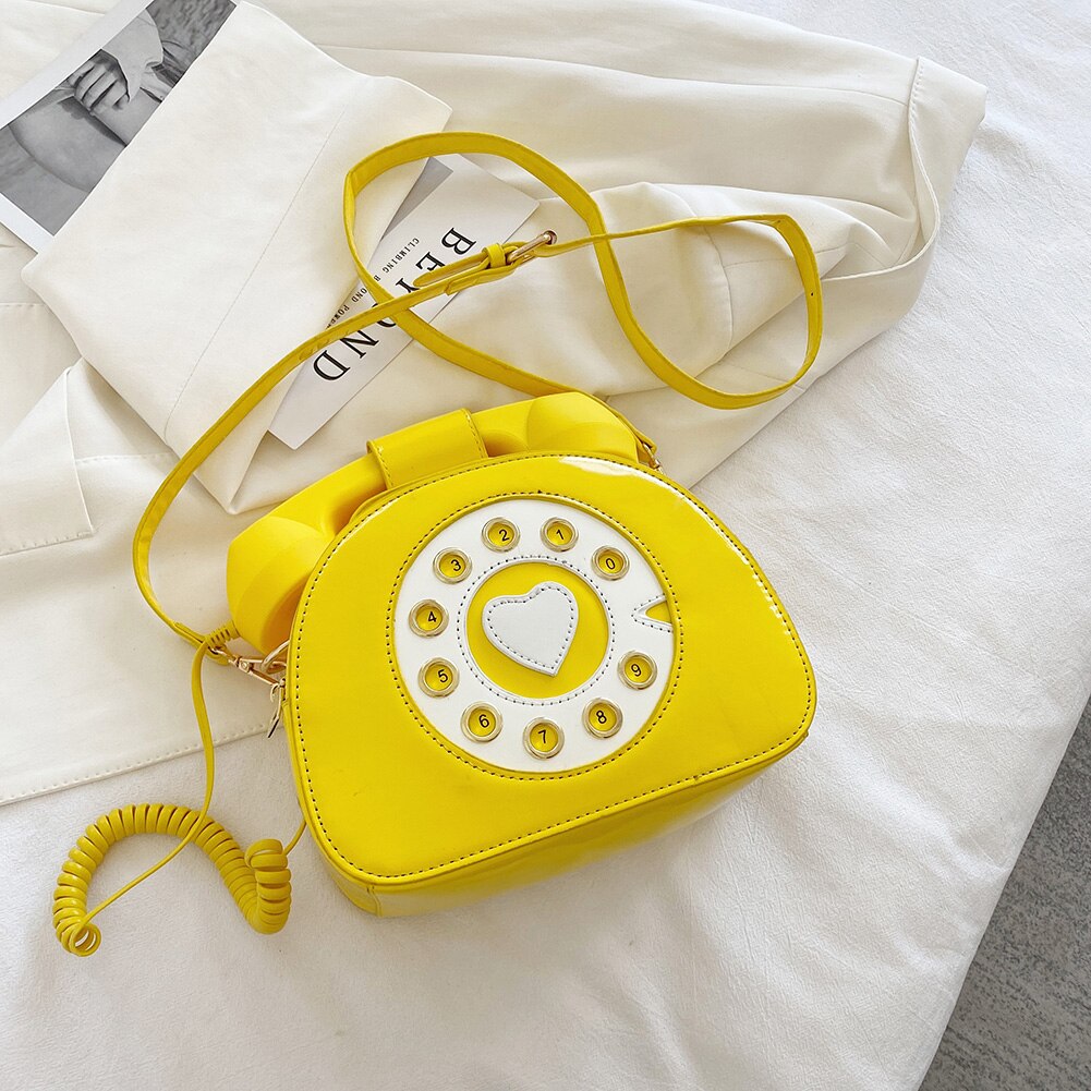 Creative Shoulder Bag, Telephone Shaped Crossbody Handbag, Retro PU Leather Simulation