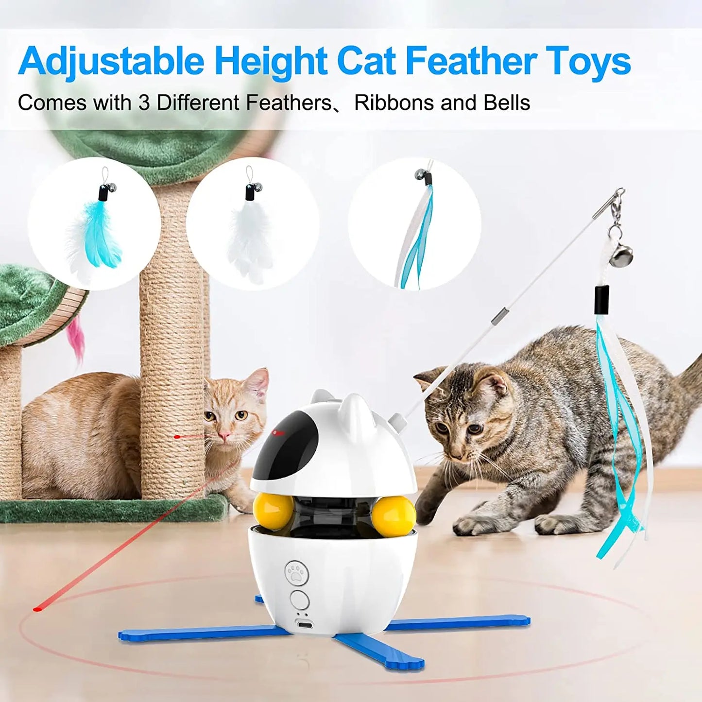 ATUBAN Interactive Cat Toys, 4-in-1 Cat Feather, Laser, Interactive, indoor use only