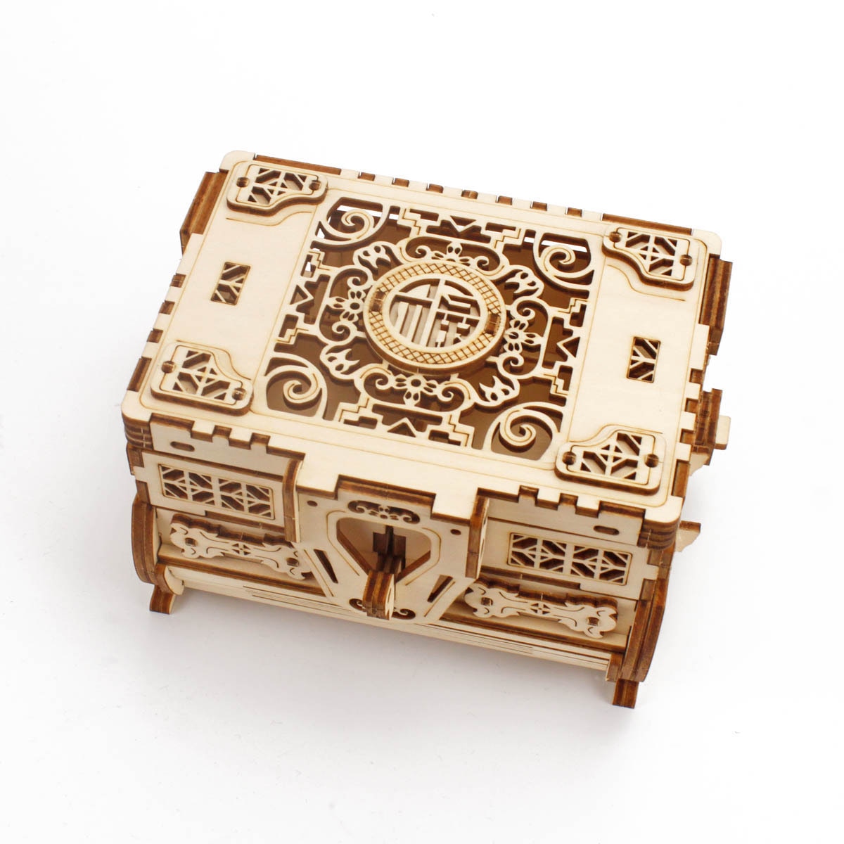 Jewelry Wooden Puzzle Box Antique Secret Treasure. Mechanical Model Construction Kit. Brain Teaser