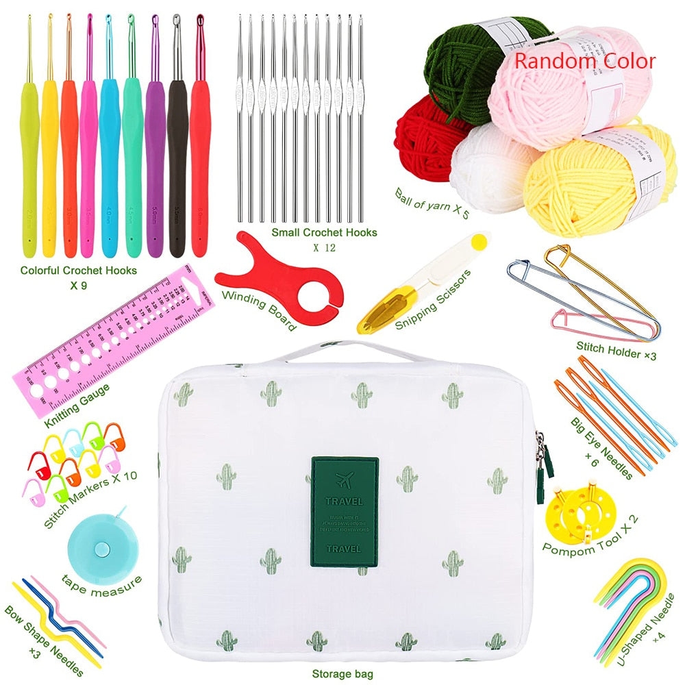 53Pcs Beginner Crochet Hook Kits w/yarn, Crochet Hooks, Needles and Sewing Accessories in a Storage Bag