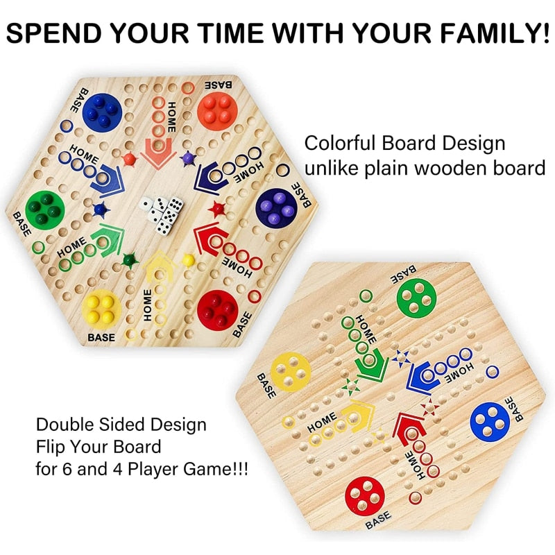 Wooden Aggravation Board Game Set with 6 Dice 6 Color Marbles Interactive Classic Family Game for Adult Indoor Gathering