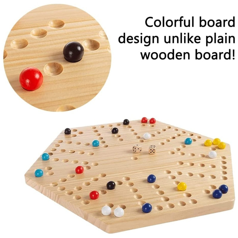 Wooden Aggravation Board Game Set with 6 Dice 6 Color Marbles Interactive Classic Family Game for Adult Indoor Gathering