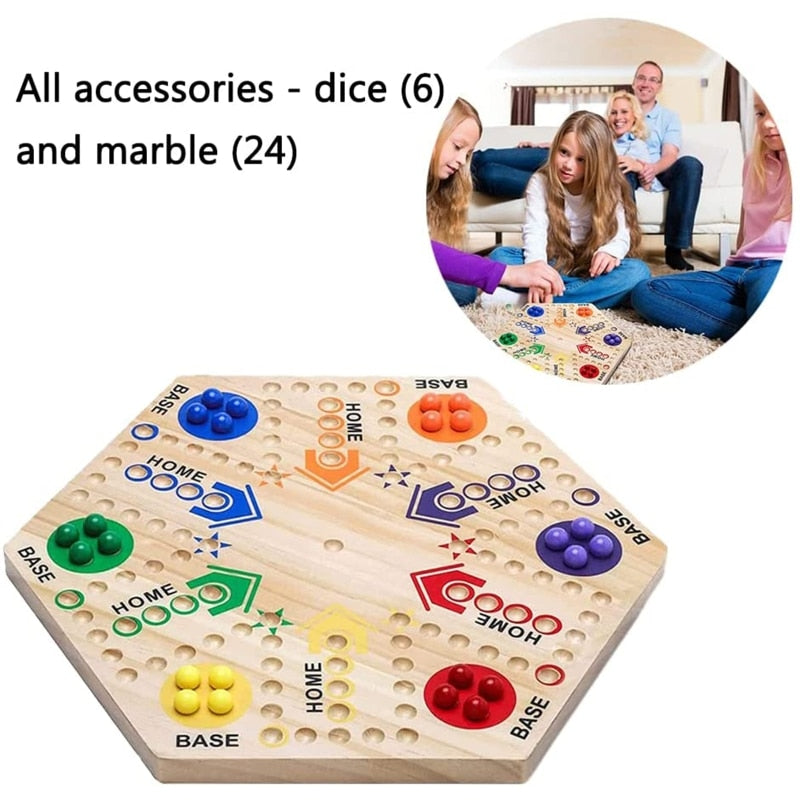 Wooden Aggravation Board Game Set with 6 Dice 6 Color Marbles Interactive Classic Family Game for Adult Indoor Gathering