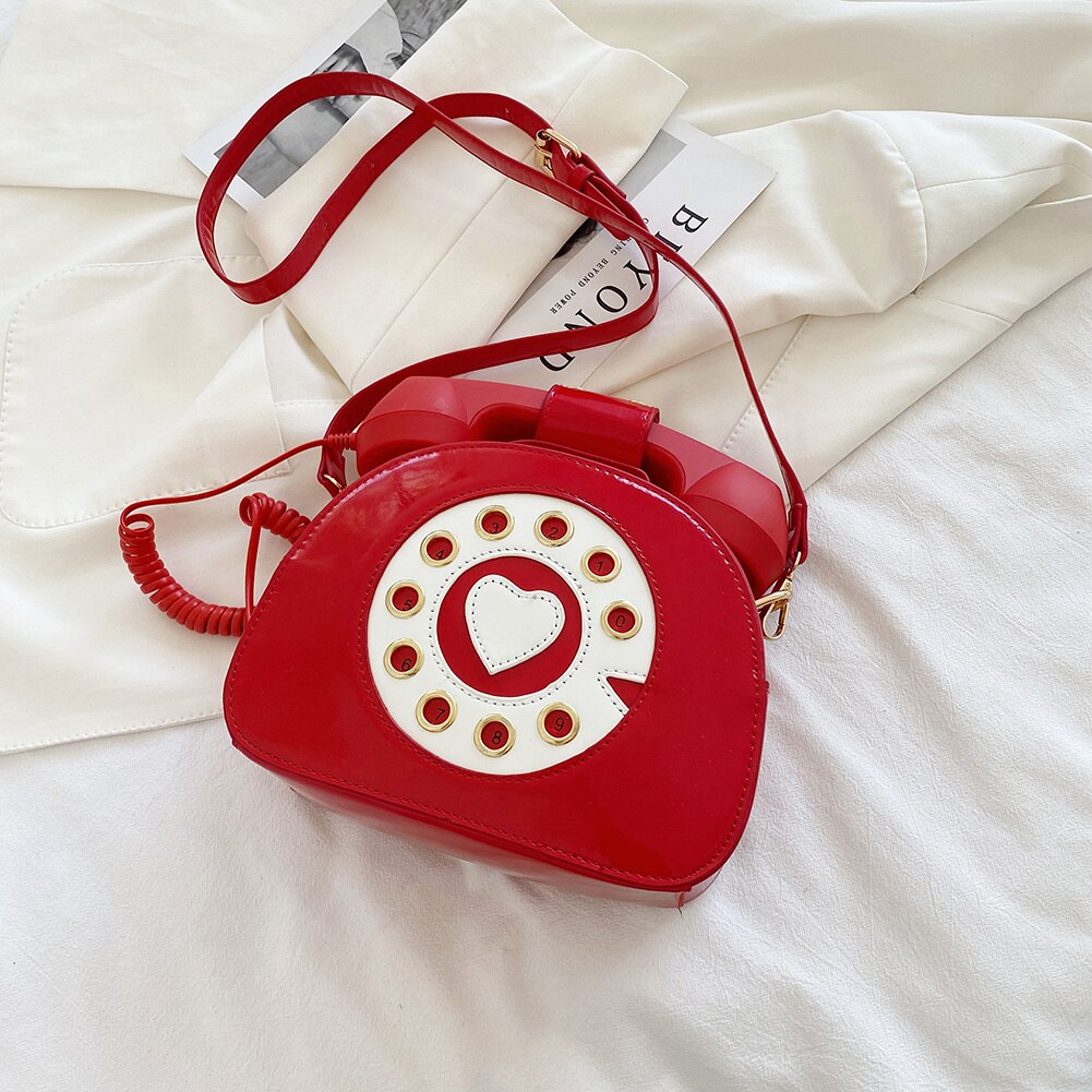 Creative Shoulder Bag, Telephone Shaped Crossbody Handbag, Retro PU Leather Simulation