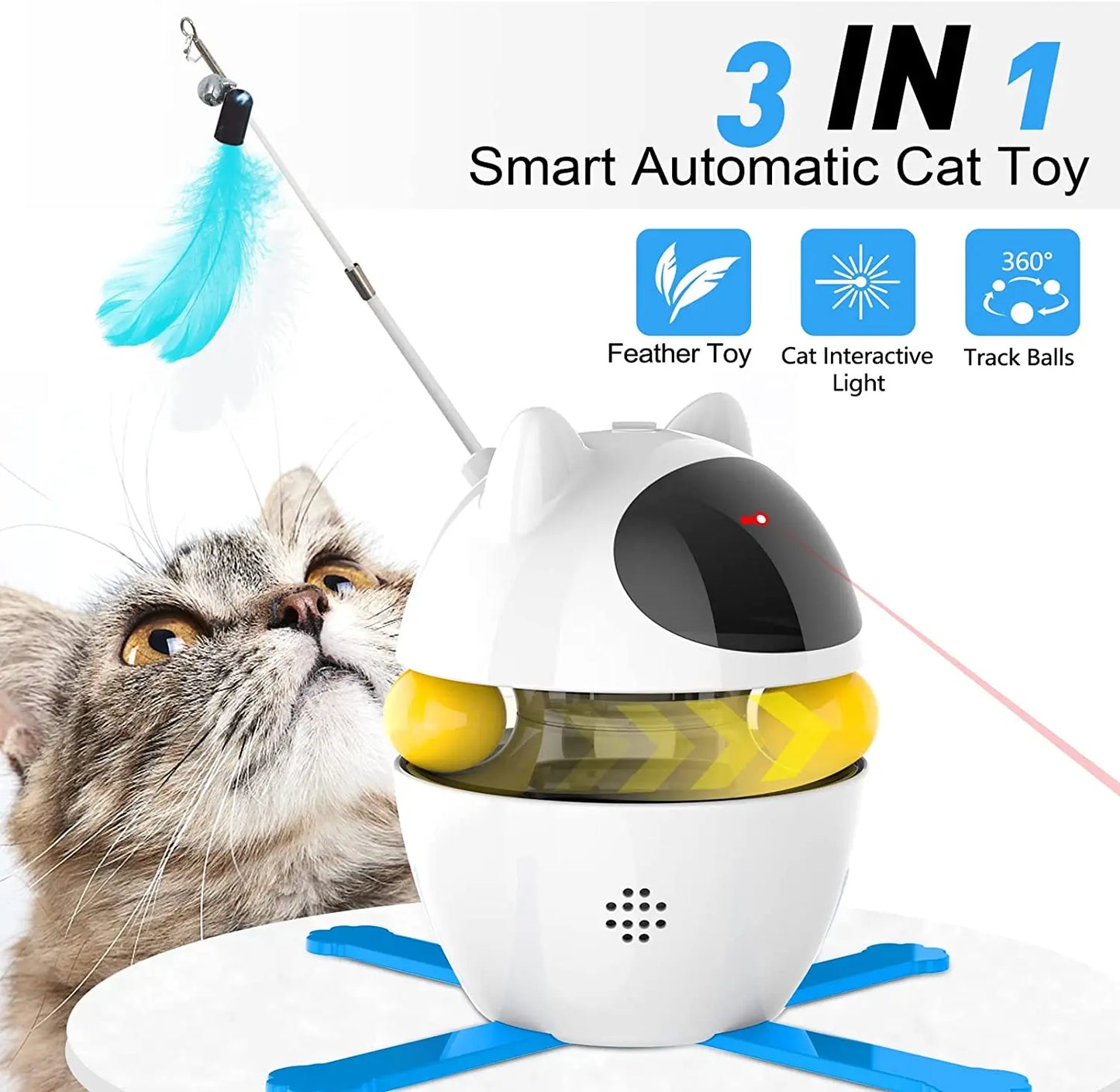 ATUBAN Interactive Cat Toys, 4-in-1 Cat Feather, Laser, Interactive, indoor use only