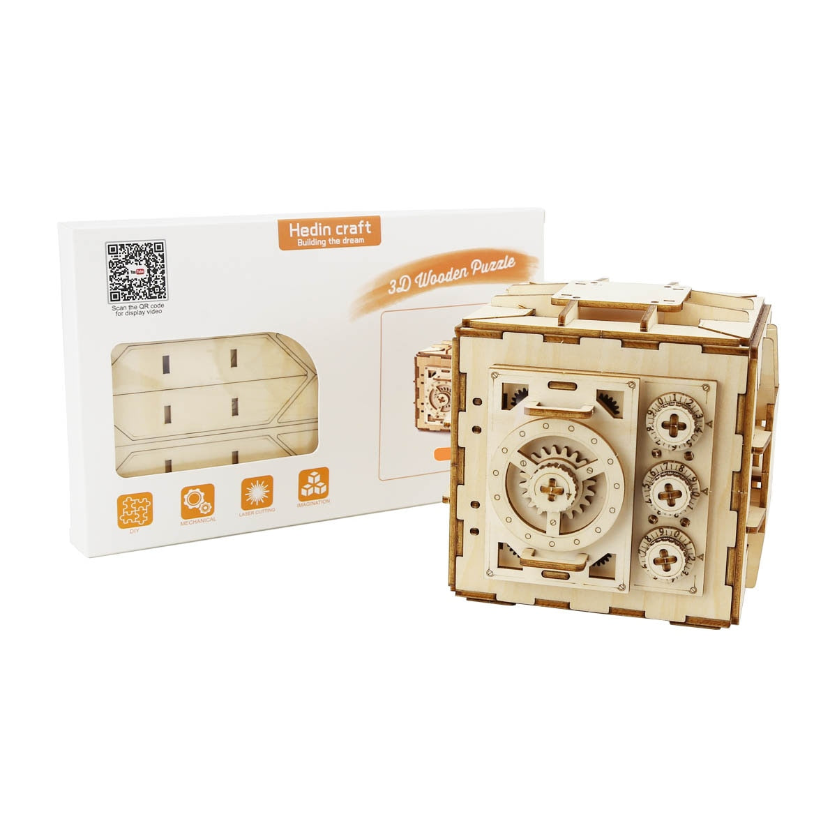 Safe Box Treasure 3D Wooden Model Locker Kit. Coin Bank, Mechanical Puzzle Brain Teaser