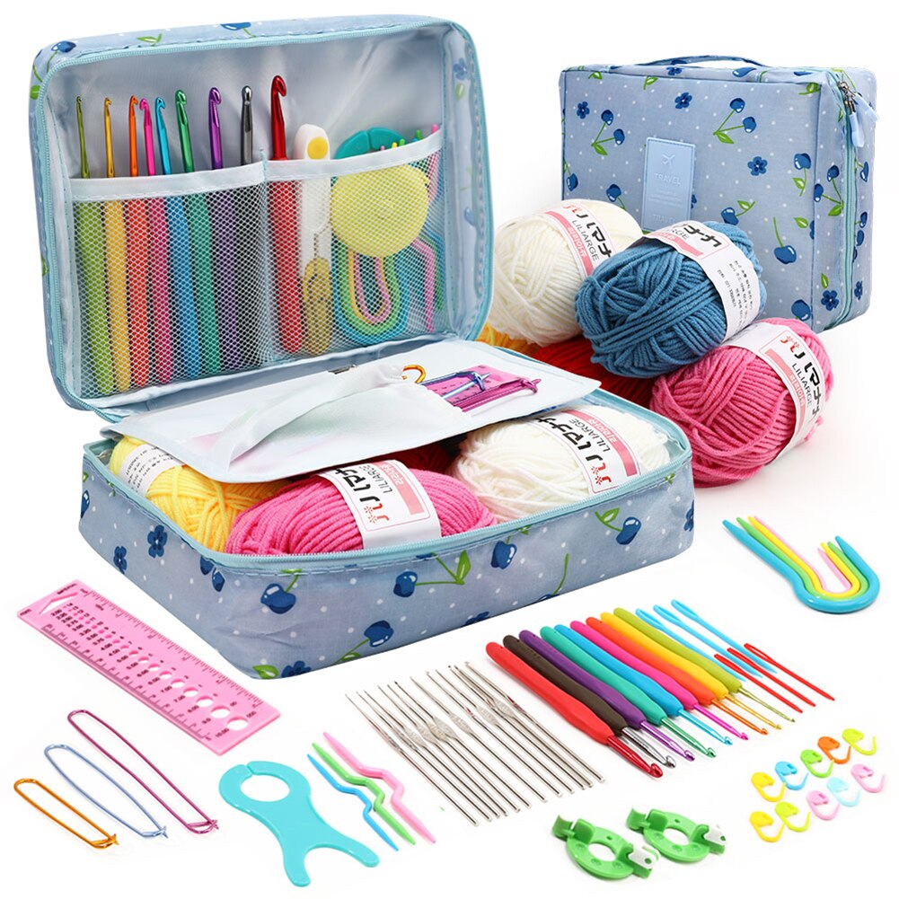 53Pcs Beginner Crochet Hook Kits w/yarn, Crochet Hooks, Needles and Sewing Accessories in a Storage Bag