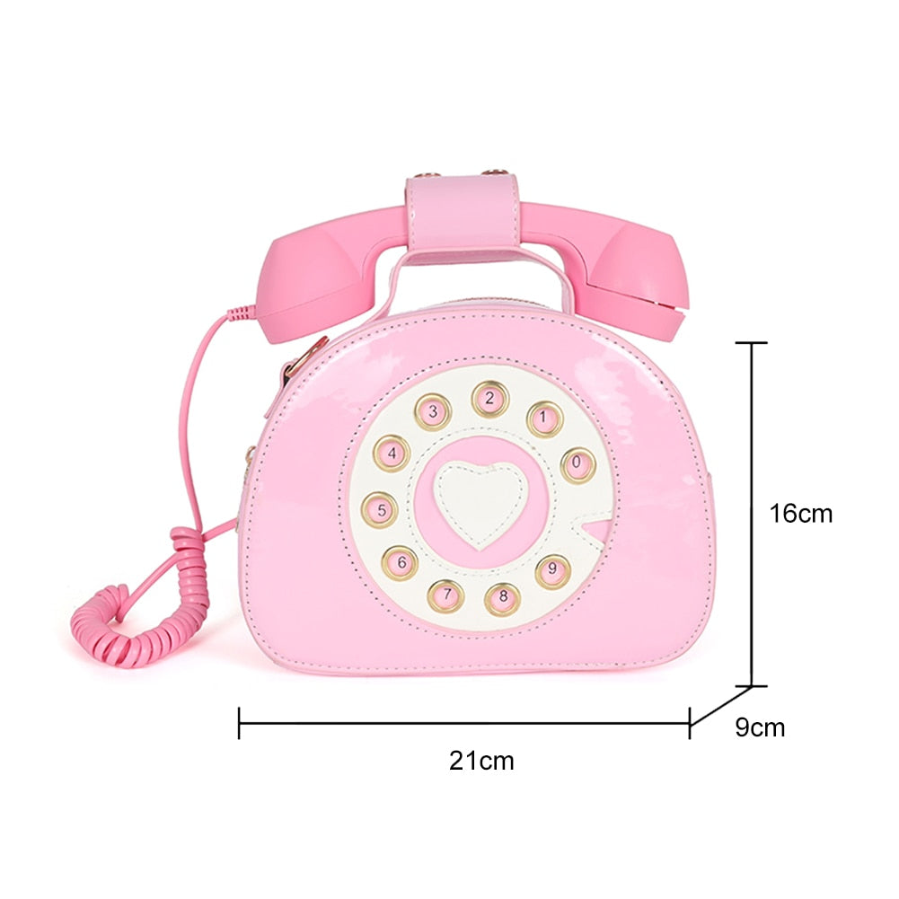 Creative Shoulder Bag, Telephone Shaped Crossbody Handbag, Retro PU Leather Simulation