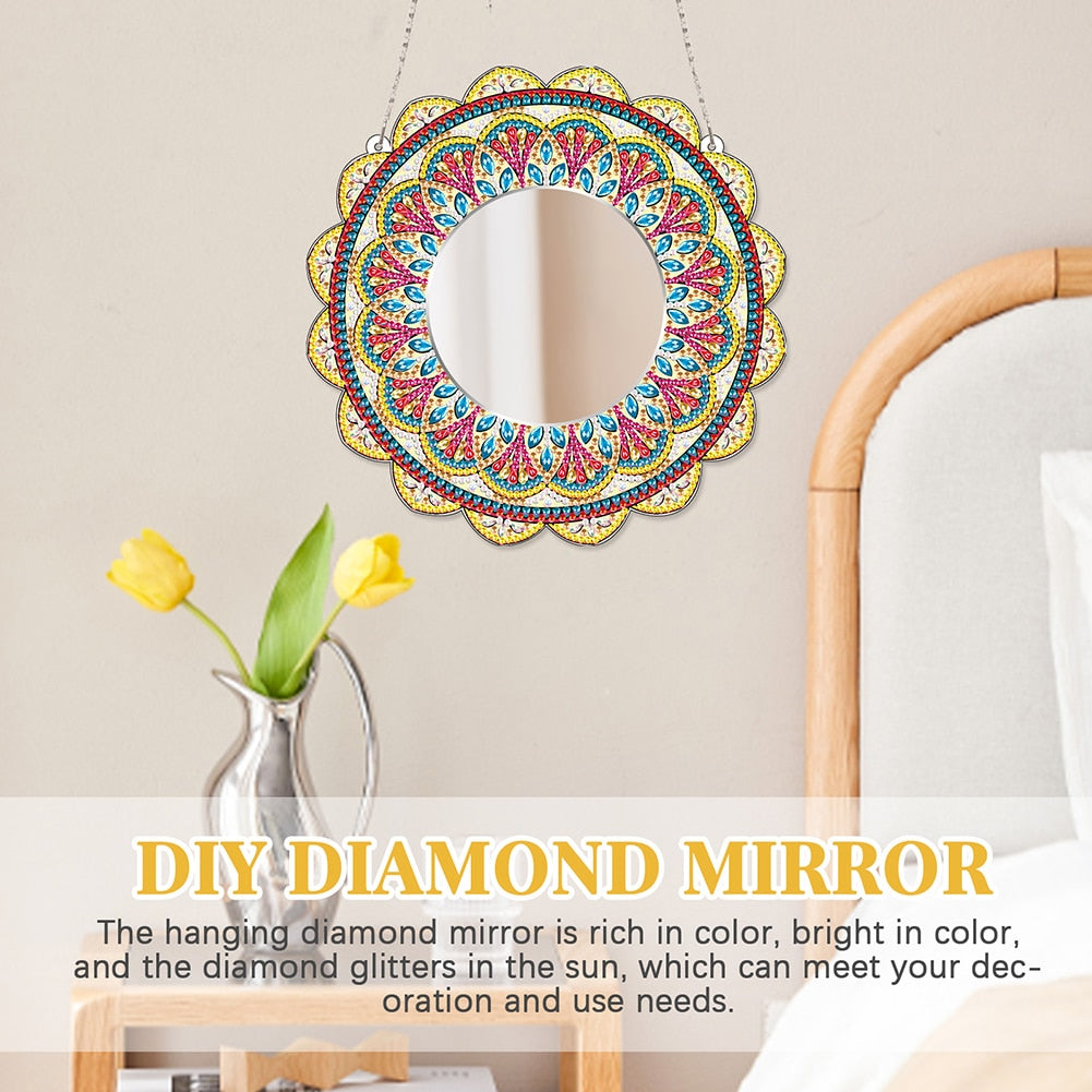 DIY Crystal Diamond Mirror Diamond Painting. Portable Hanging Mirror Art Craft Kits for Adult and Kids