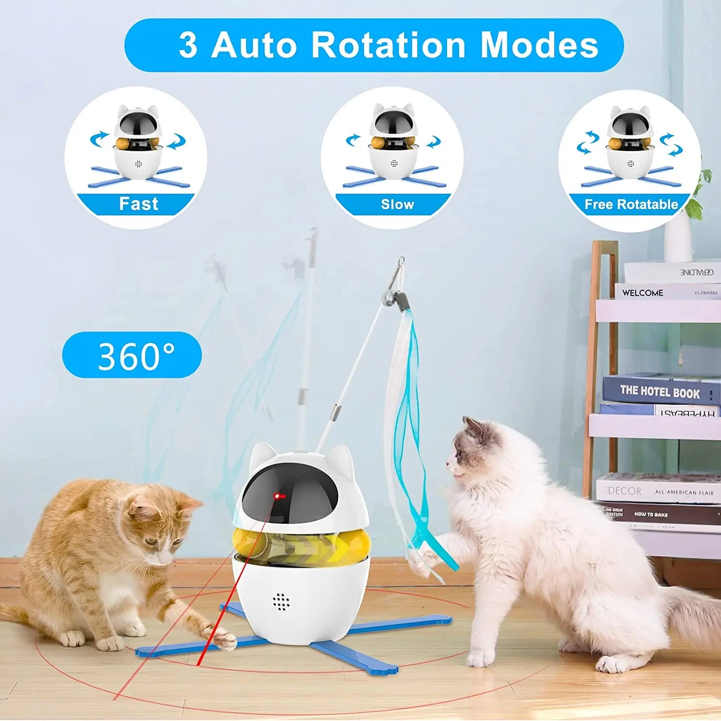 ATUBAN Interactive Cat Toys, 4-in-1 Cat Feather, Laser, Interactive, indoor use only