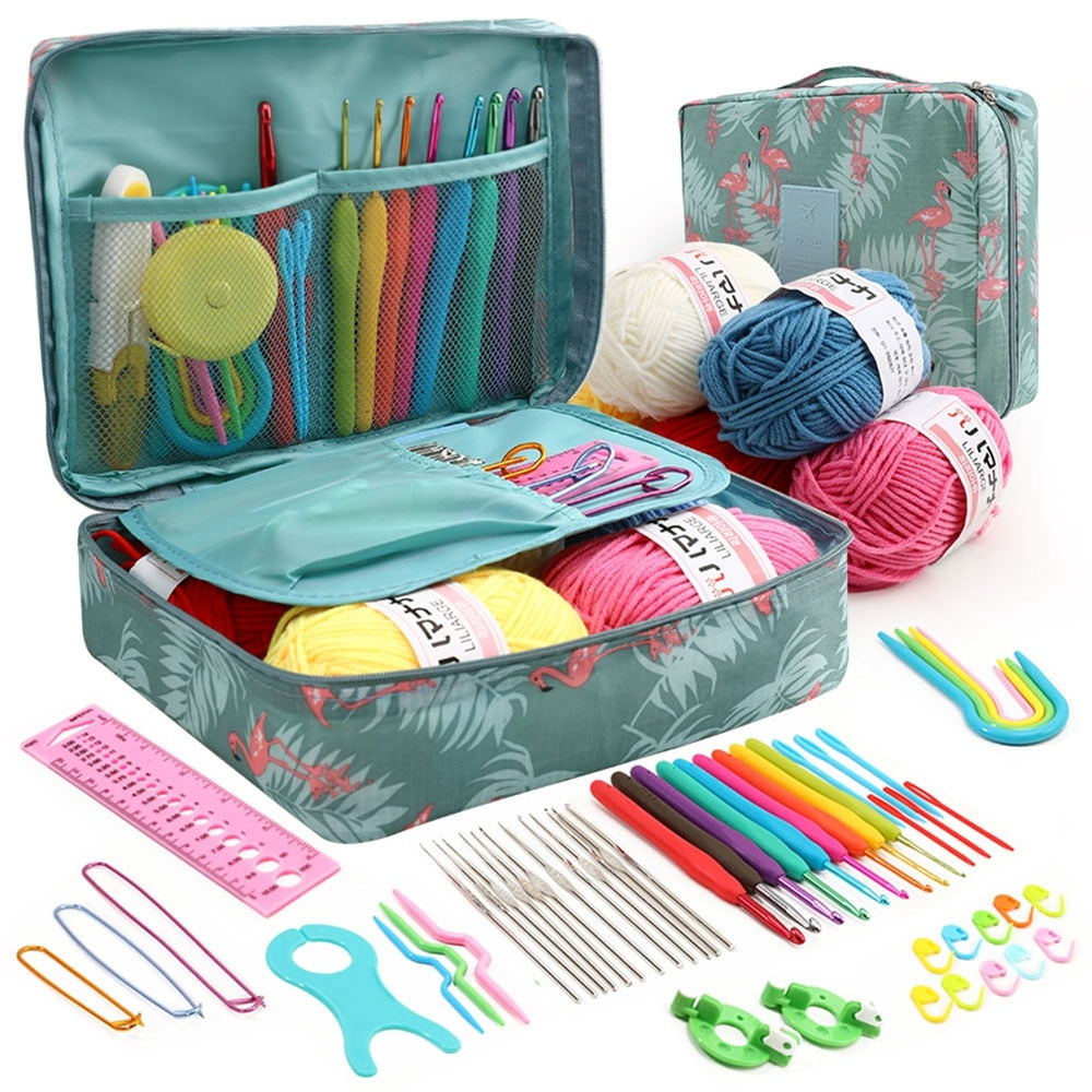 53Pcs Beginner Crochet Hook Kits w/yarn, Crochet Hooks, Needles and Sewing Accessories in a Storage Bag