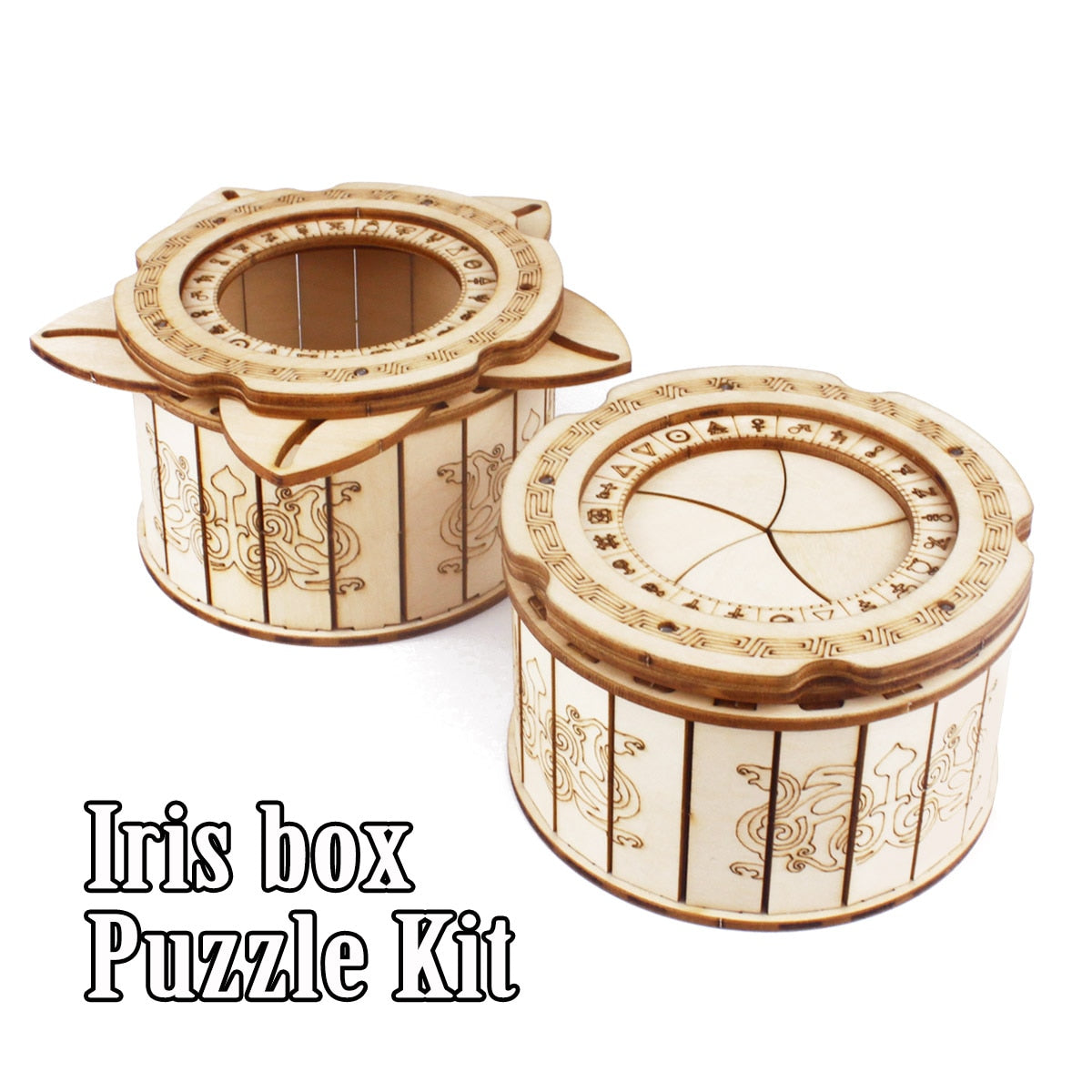 Iris Box Mechanical Gear Treasure 3D Wooden Puzzle Craft. Brain Teaser, Model Building Kits