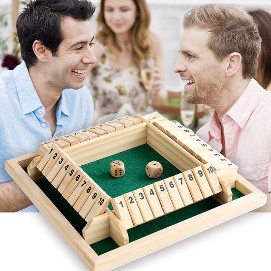 Four Sided 10 Numbers Shut The Box Board Game. Wooden/Dice Set/Deluxe Board Game/Adults Families