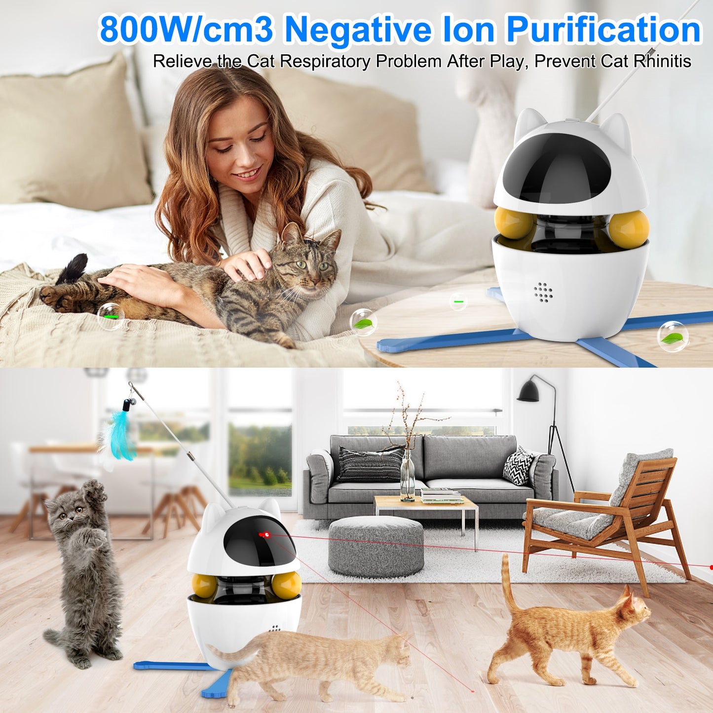 4-in-1 Electric, Interactive, Indoor Cat Fun! Automatic Ball & Feather Exercising Laser & is USB Rechargeable