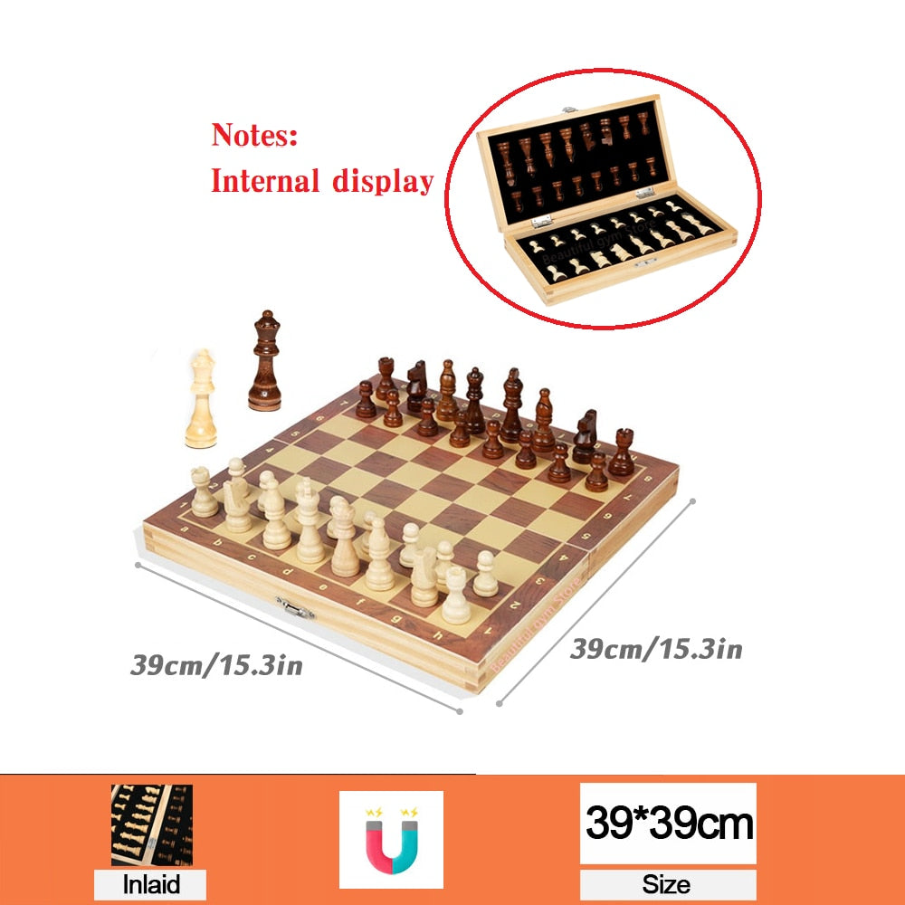 Magnetic Wooden Folding Chess Board 39cm*39cm Interior Storage