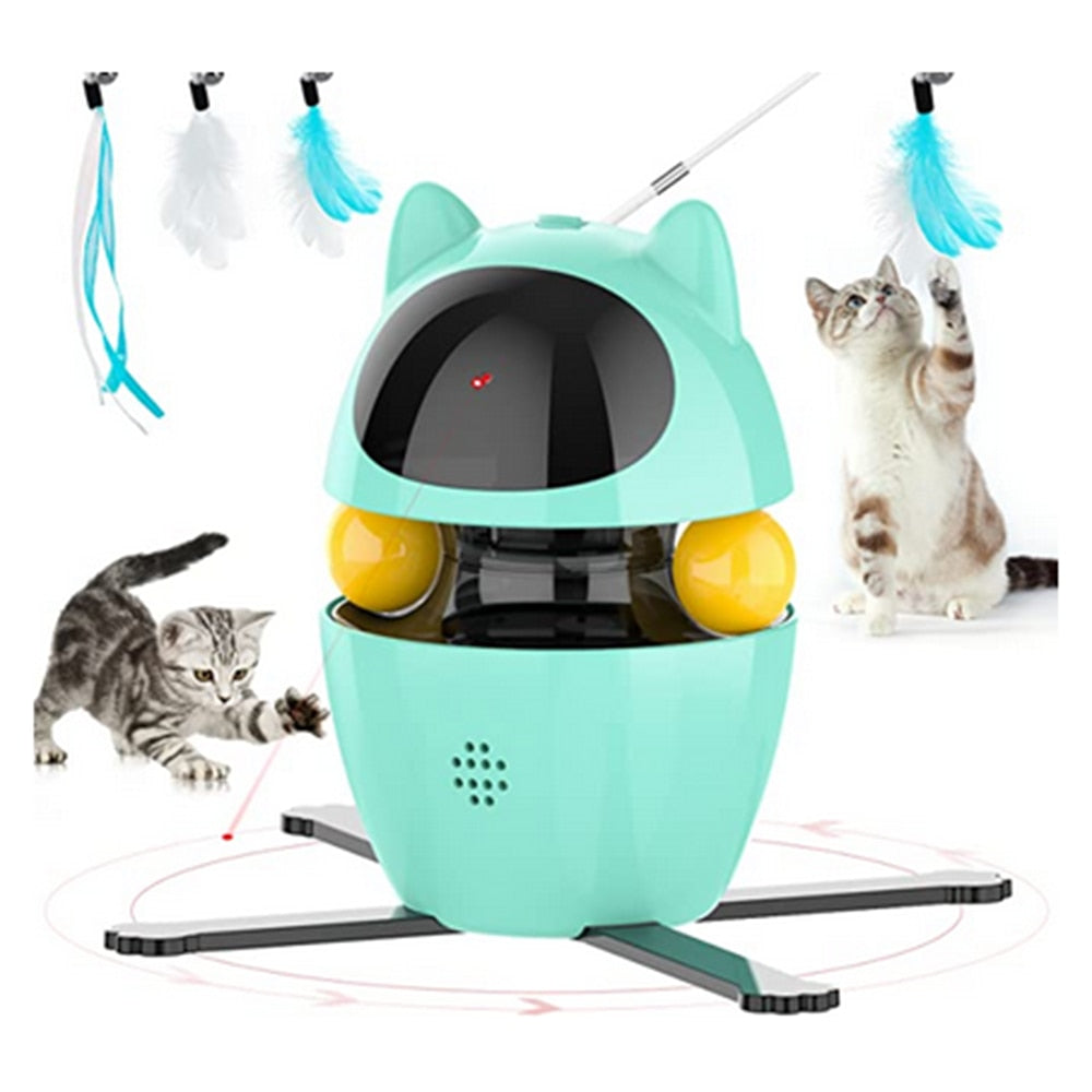 4-in-1 Electric, Interactive, Indoor Cat Fun! Automatic Ball & Feather Exercising Laser & is USB Rechargeable