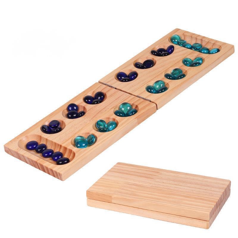 Mancala Bamboo Case & game board and 48. Classic Strategy game for all