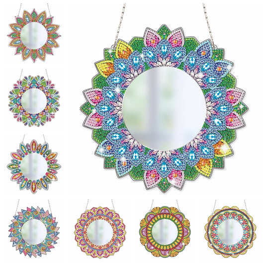 DIY Crystal Diamond Mirror Diamond Painting. Portable Hanging Mirror Art Craft Kits for Adult and Kids