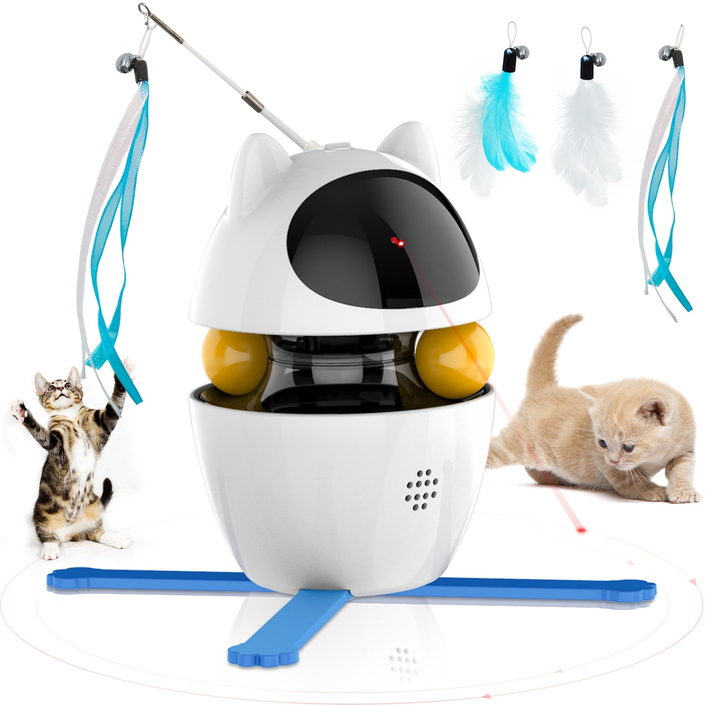 4-in-1 Electric, Interactive, Indoor Cat Fun! Automatic Ball & Feather Exercising Laser & is USB Rechargeable