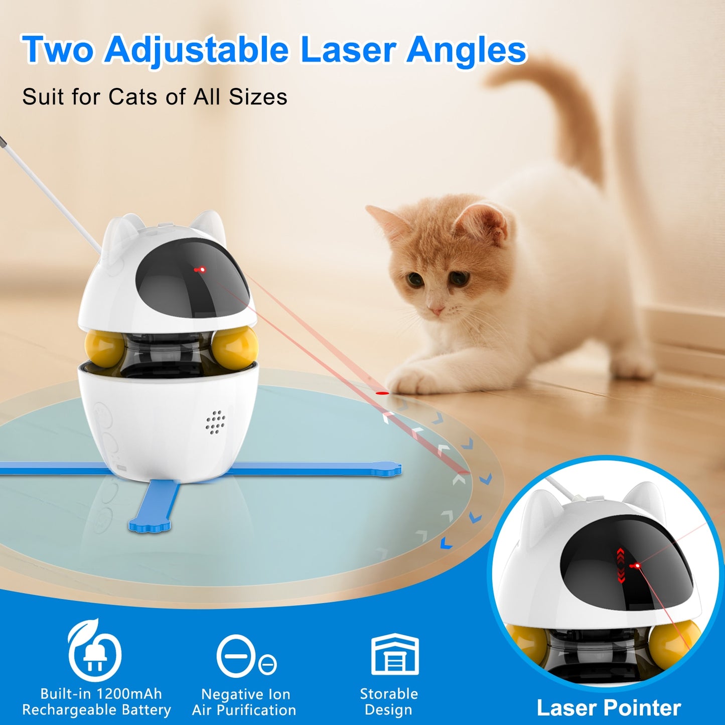 4-in-1 Electric, Interactive, Indoor Cat Fun! Automatic Ball & Feather Exercising Laser & is USB Rechargeable