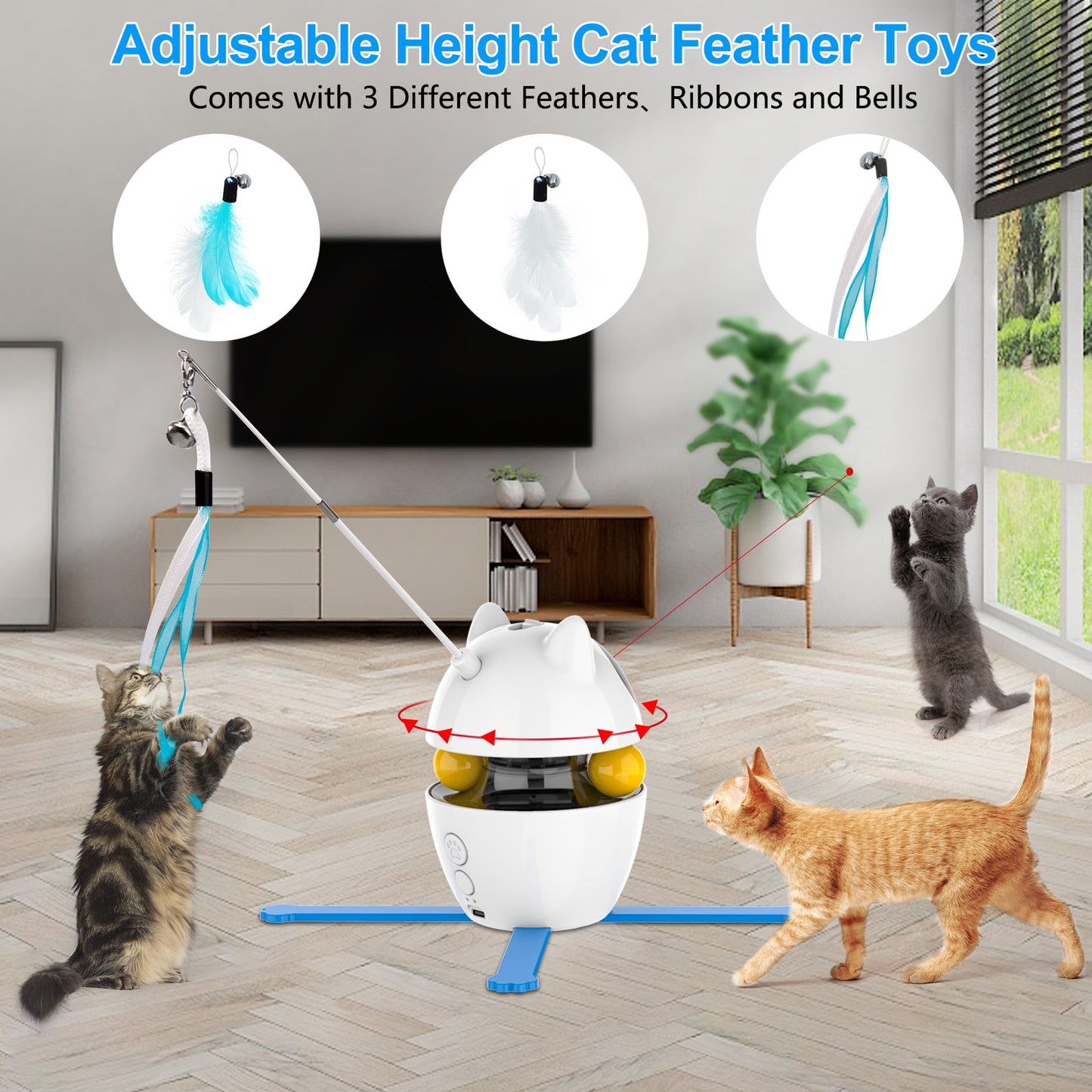 4-in-1 Electric, Interactive, Indoor Cat Fun! Automatic Ball & Feather Exercising Laser & is USB Rechargeable