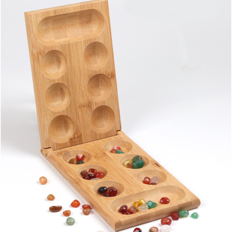 Mancala Bamboo Case & game board and 48. Classic Strategy game for all